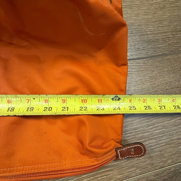 Longchamp Le Pliage Large Travel Weekender Tote Orange Leather Fair Condition - Picture 14 of 16
